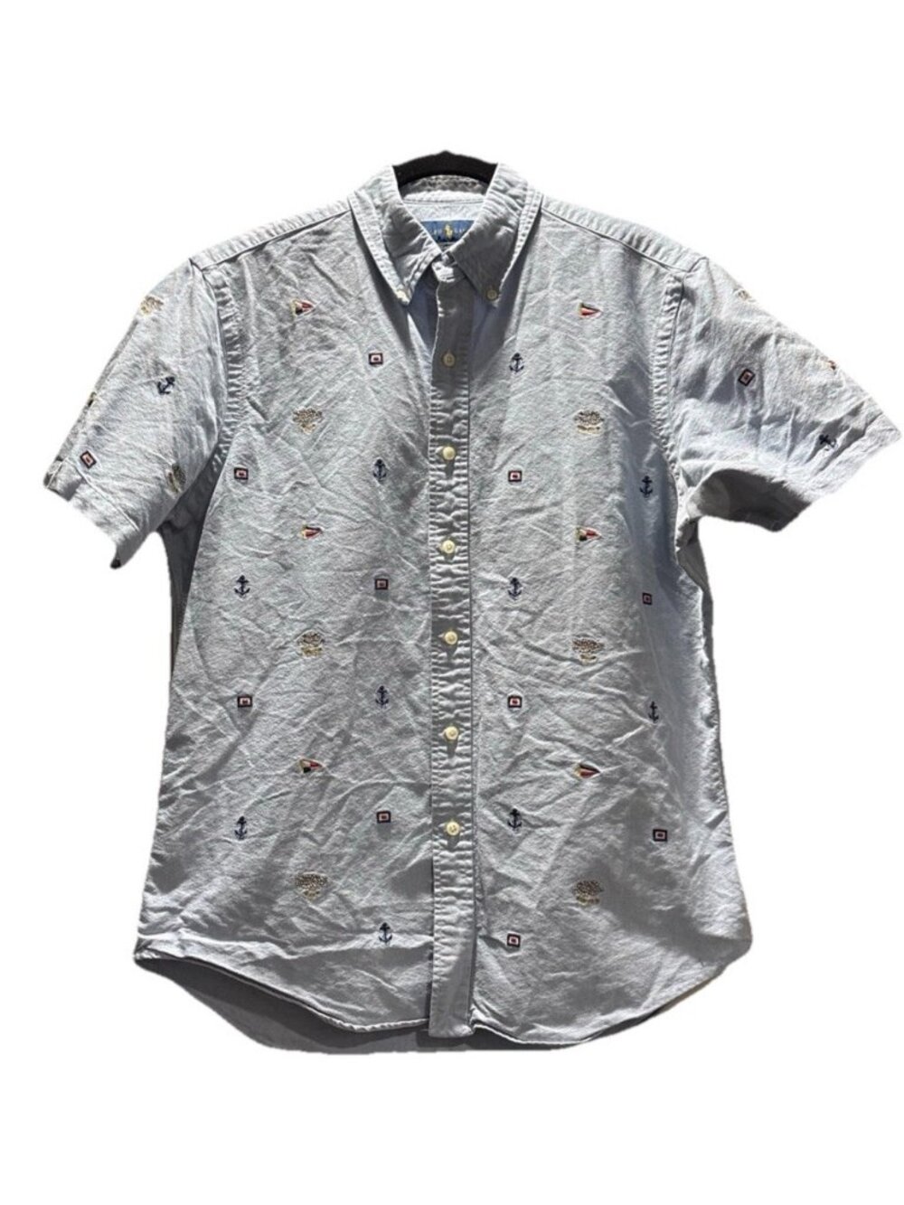 Ralph Lauren Classic Fit Nautical Theme Short Sleeve Button Down Shirt Size M